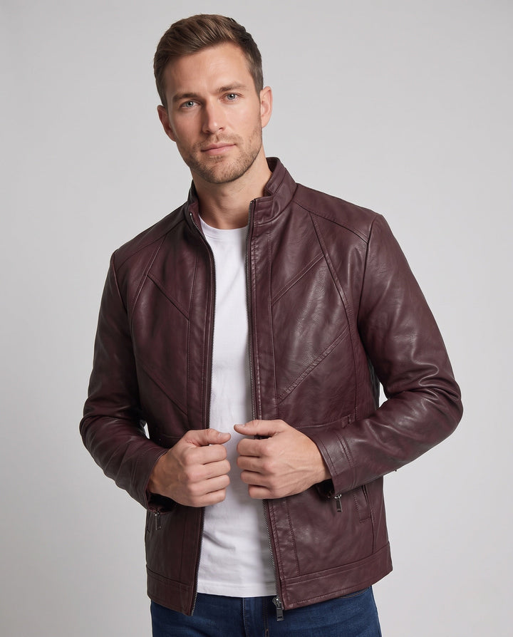 Herr Elegant Konstläder Jacka med Full-Zip