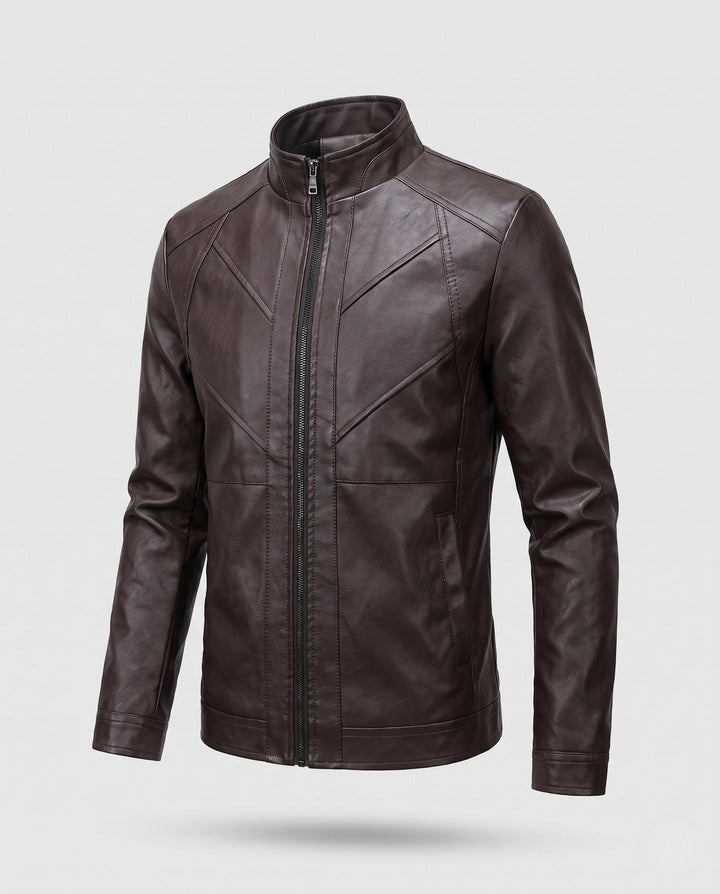 Herr Elegant Konstläder Jacka med Full-Zip