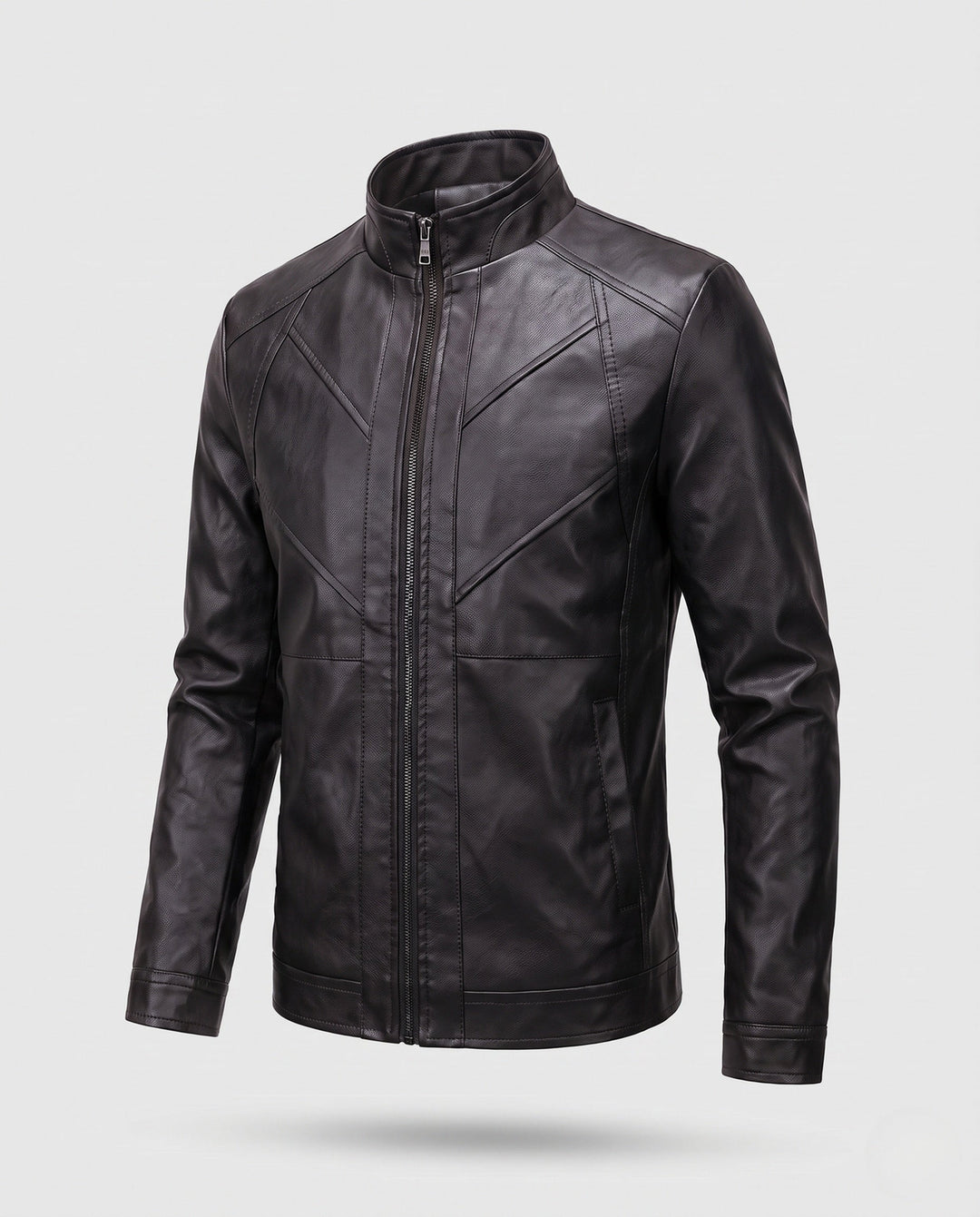 Herr Elegant Konstläder Jacka med Full-Zip