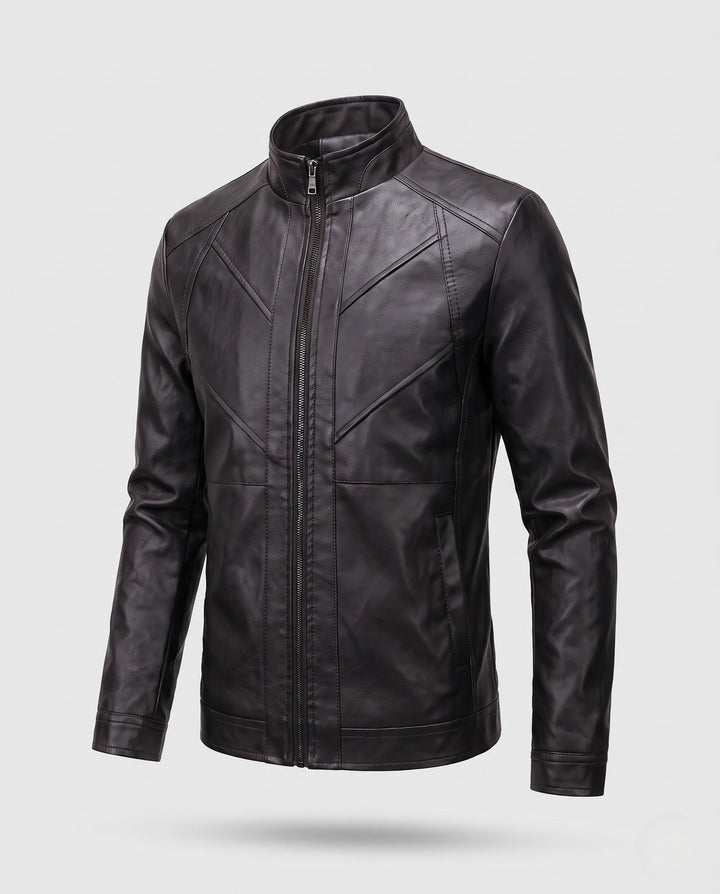Herr Elegant Konstläder Jacka med Full-Zip