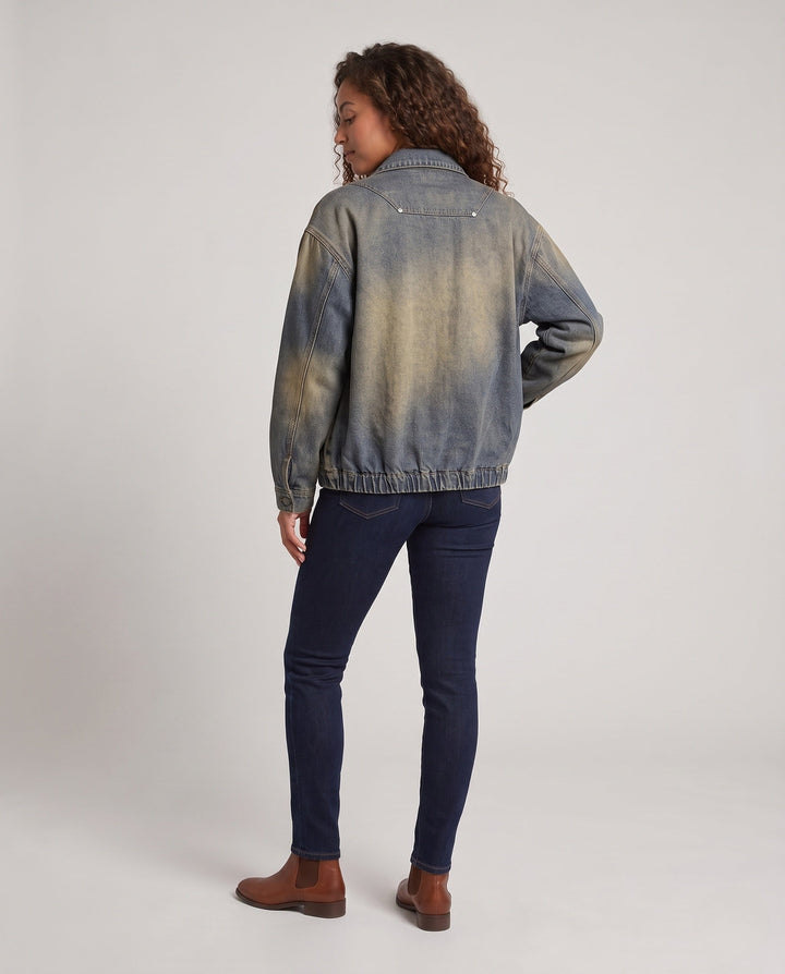 Dam oversize jeans jacka med elastic fåll, balloon ärmar &amp; shaped -seamed detaljer