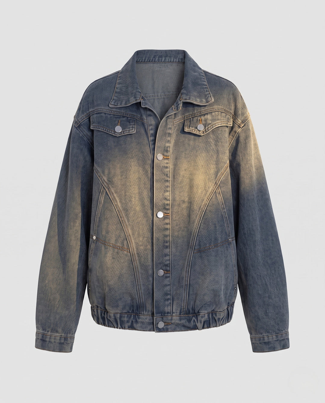 Dam oversize jeans jacka med elastic fåll, balloon ärmar &amp; shaped -seamed detaljer