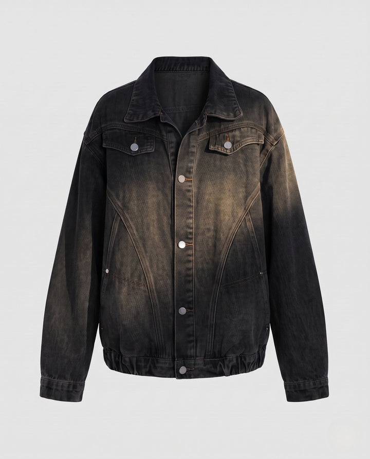 Dam oversize jeans jacka med elastic fåll, balloon ärmar &amp; shaped -seamed detaljer