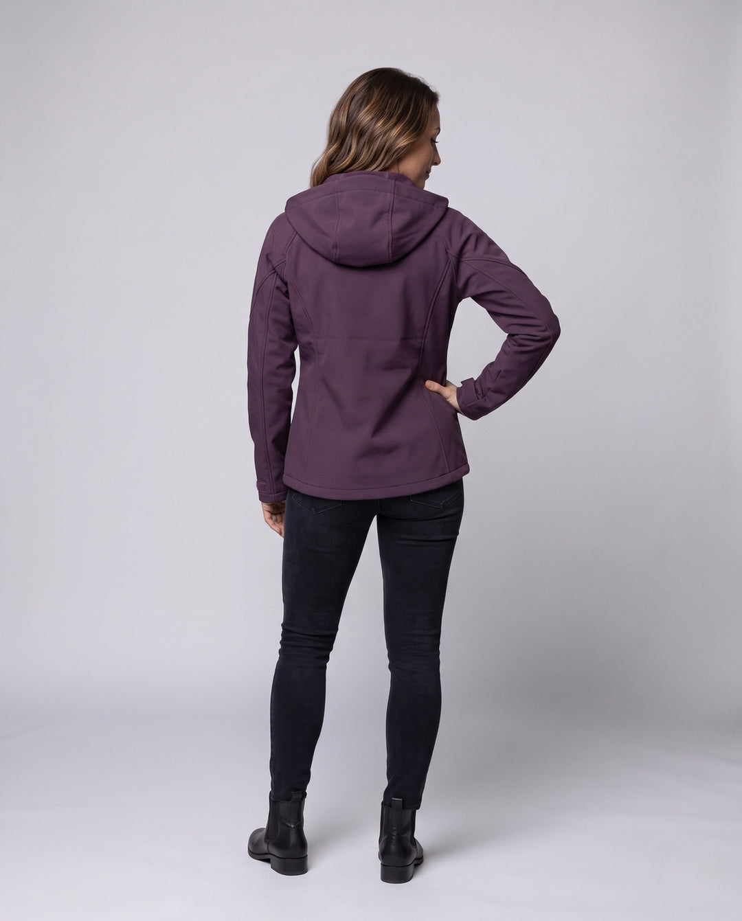 Dam softshell windbreaker med huva, två-way dragkedja och justerbar ärm muddar