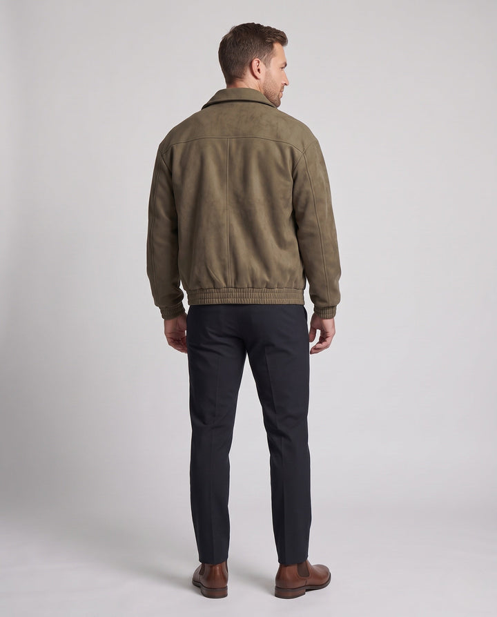 Herr Boxy Velour Överskjortejacka i Bomber Stil med Skjorta Krage och Elastisk Muddar