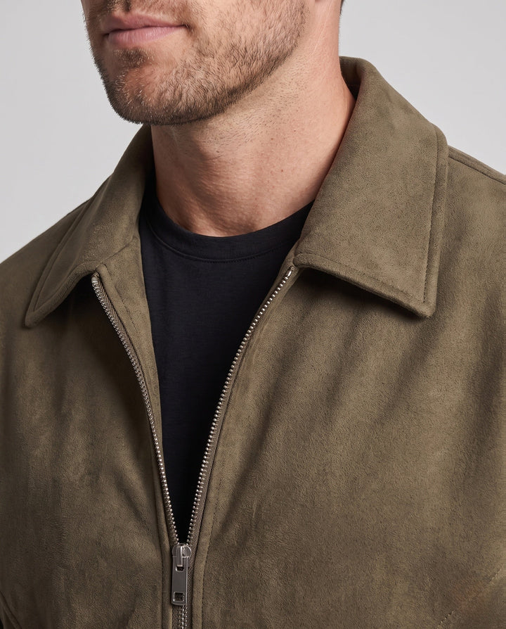 Herr Boxy Velour Överskjortejacka i Bomber Stil med Skjorta Krage och Elastisk Muddar