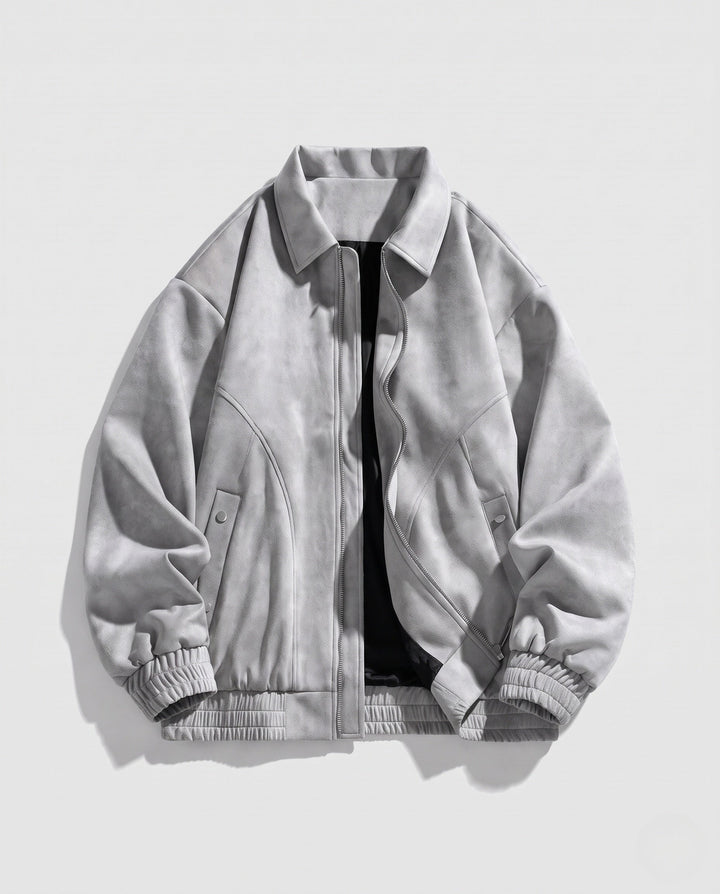 Herr Boxy Velour Överskjortejacka i Bomber Stil med Skjorta Krage och Elastisk Muddar