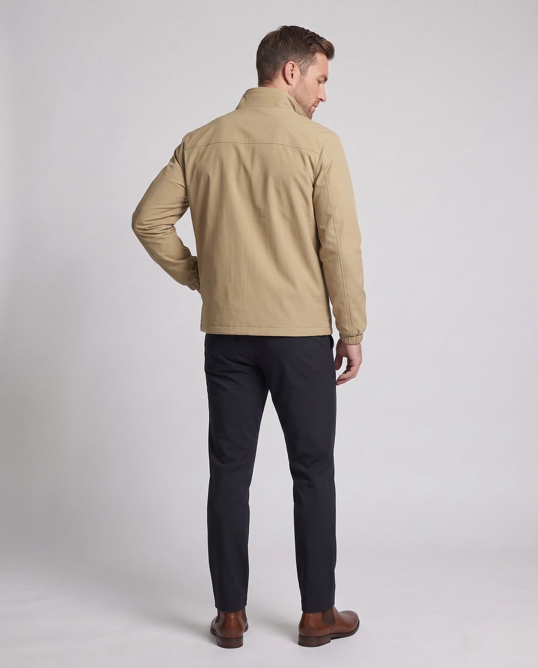 Herr Fleecefodrad Vind och Termisk Övergång Jacka med Stående Krage, Zippered Fram Fickor och Elastisk Muddar