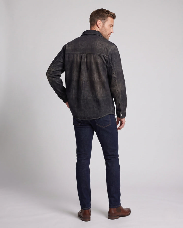 Herr Oversized Utility Look Denim Skjortjacka med Tryckknappslå och Attached Bröstficka