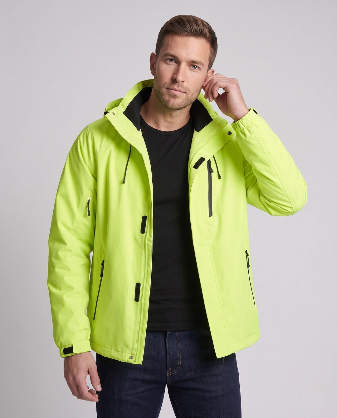 Herr Vattenavvisande Softshell Utomhus Jacka med Huva, Tvåvägsdragkedja och Justerbar Cords