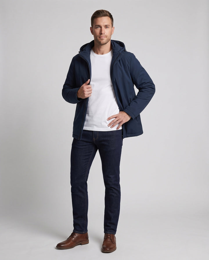 Men Vattenavvisande Softshell Övergångs Jacka med Quiltad Termisk Inre Foder och Huva