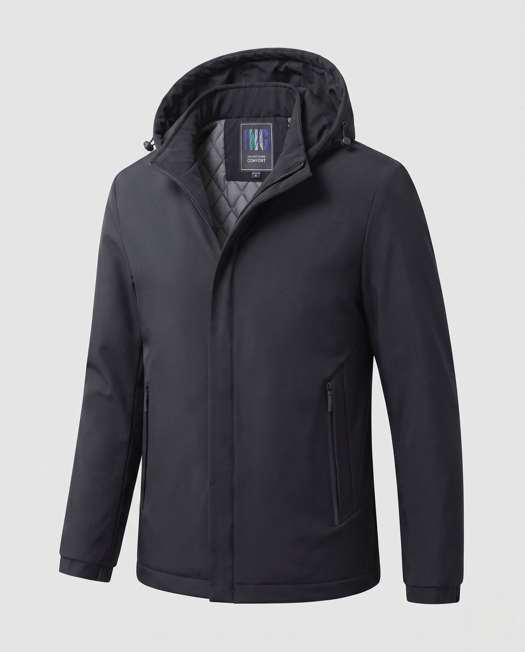 Men Vattenavvisande Softshell Övergångs Jacka med Quiltad Termisk Inre Foder och Huva