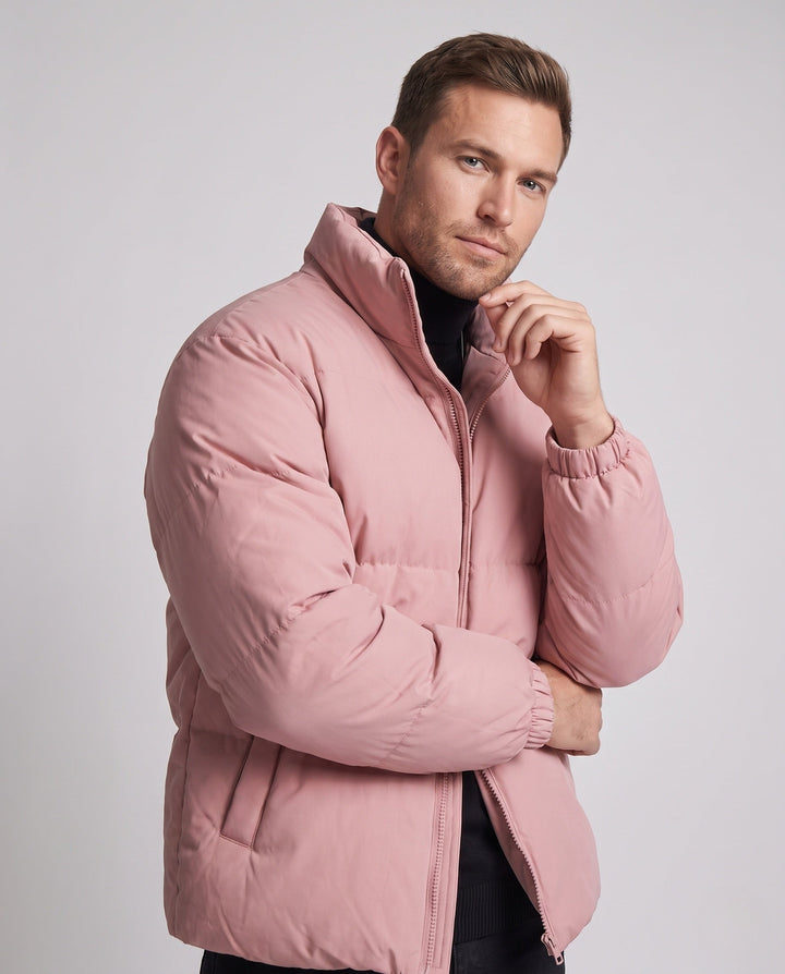 Herr Vadderad Avslappnad Quiltad Jacka med Hög Krage, Vind och Water Resistant Skal