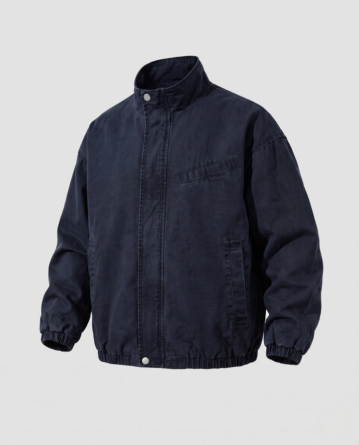 Unisex oversize Utility-Fieldjacke mit Stehkragen, verdeckter Druckknopfleiste und elastischem Saum