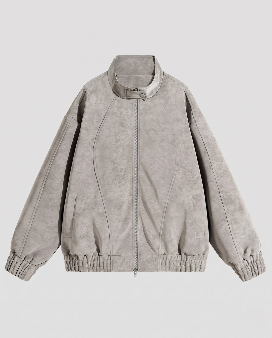 Unisex oversize Velours-Optik Übergangsjacke mit Zwei-Wege-Metallreißverschluss, Stehkragen &amp; elastischem Saum