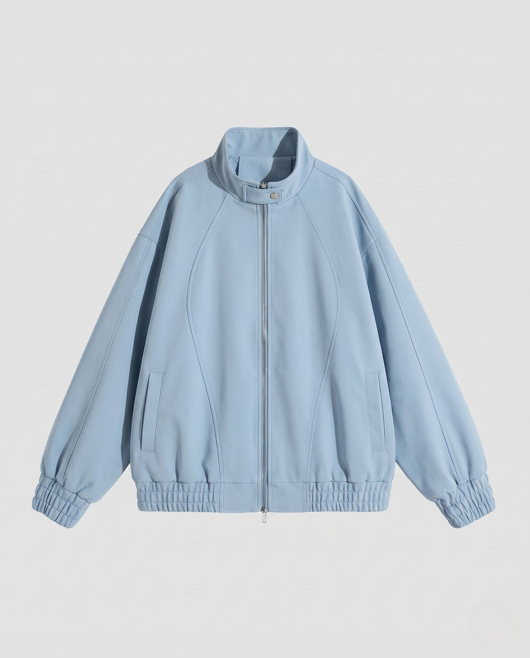 Unisex oversize Velours-Optik Übergangsjacke mit Zwei-Wege-Metallreißverschluss, Stehkragen &amp; elastischem Saum