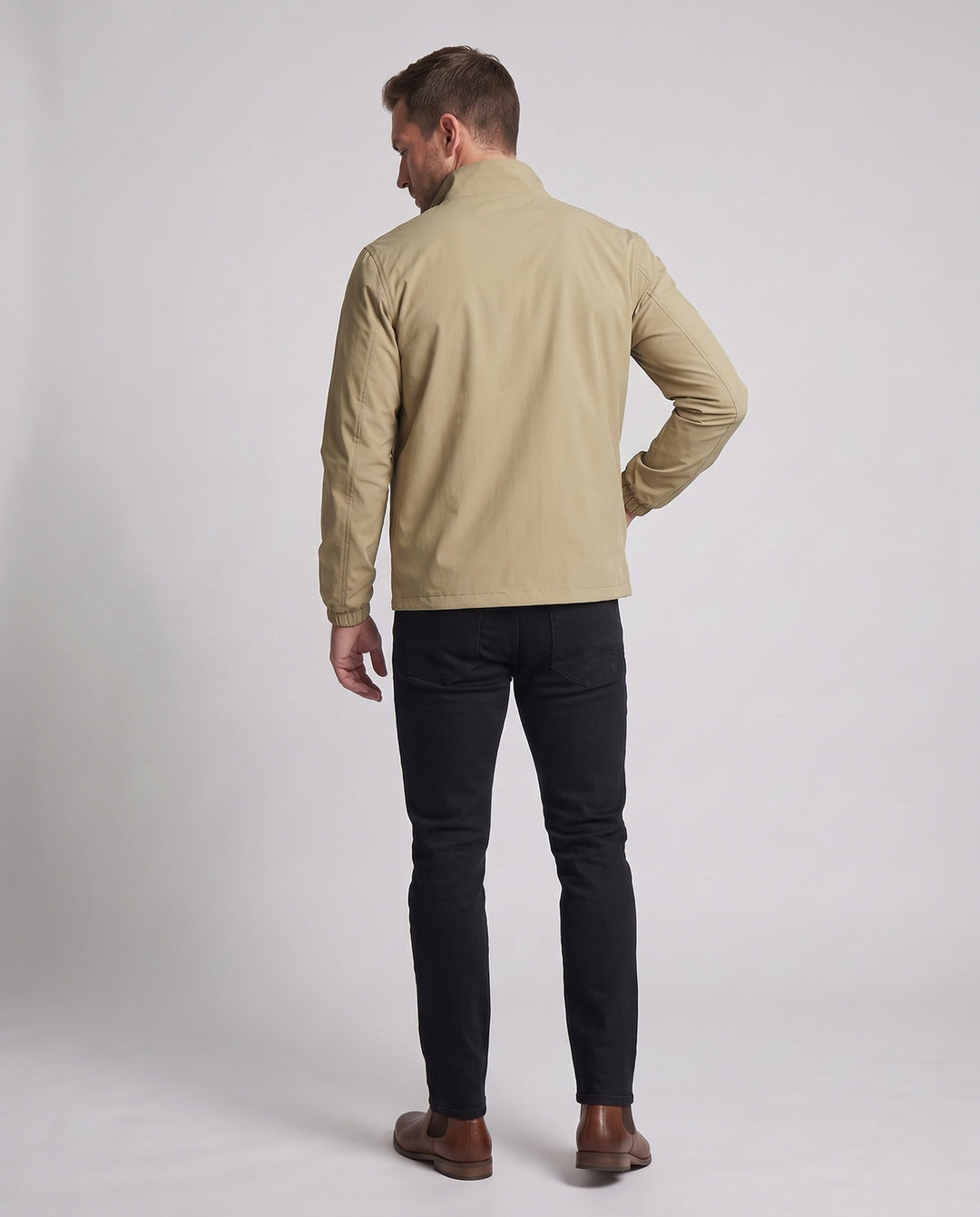 Unisex Ultraleichte Zip-Übergangsjacke mit Stehkragen, Reißverschlusstaschen &amp; windabweisendem material