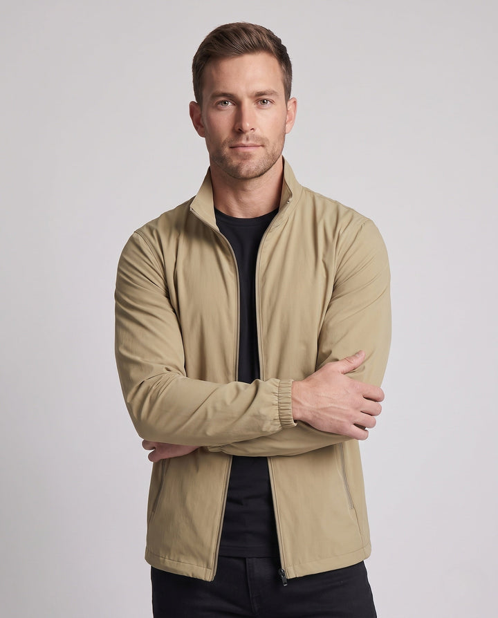 Unisex Ultraleichte Zip-Übergangsjacke mit Stehkragen, Reißverschlusstaschen &amp; windabweisendem material