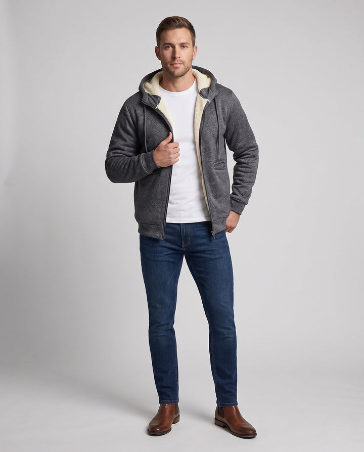 Herr Cozy Fleece Jacka med Huva