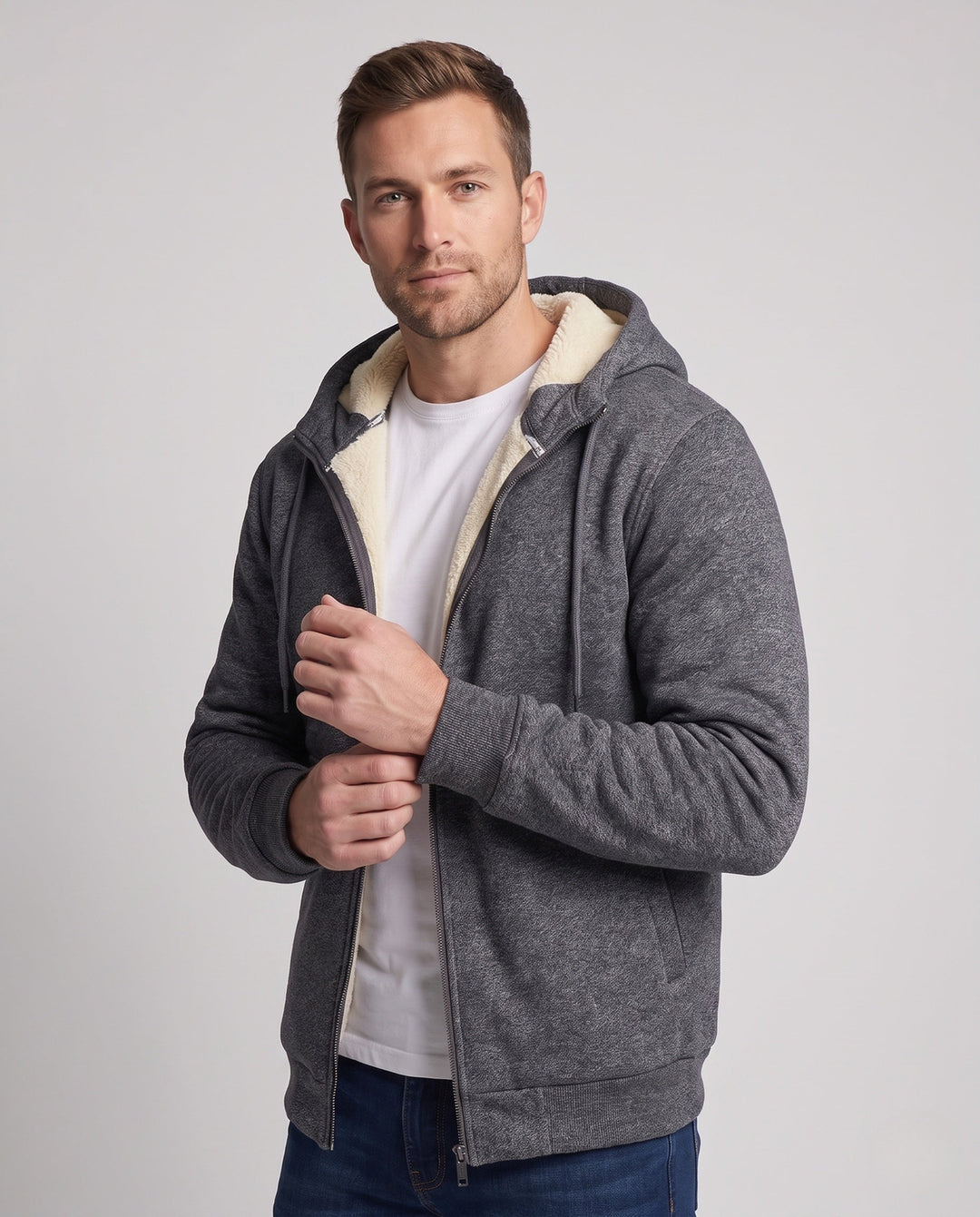 Herr Cozy Fleece Jacka med Huva