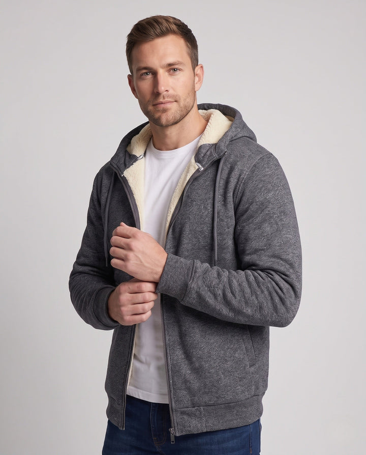 Herr Cozy Fleece Jacka med Huva