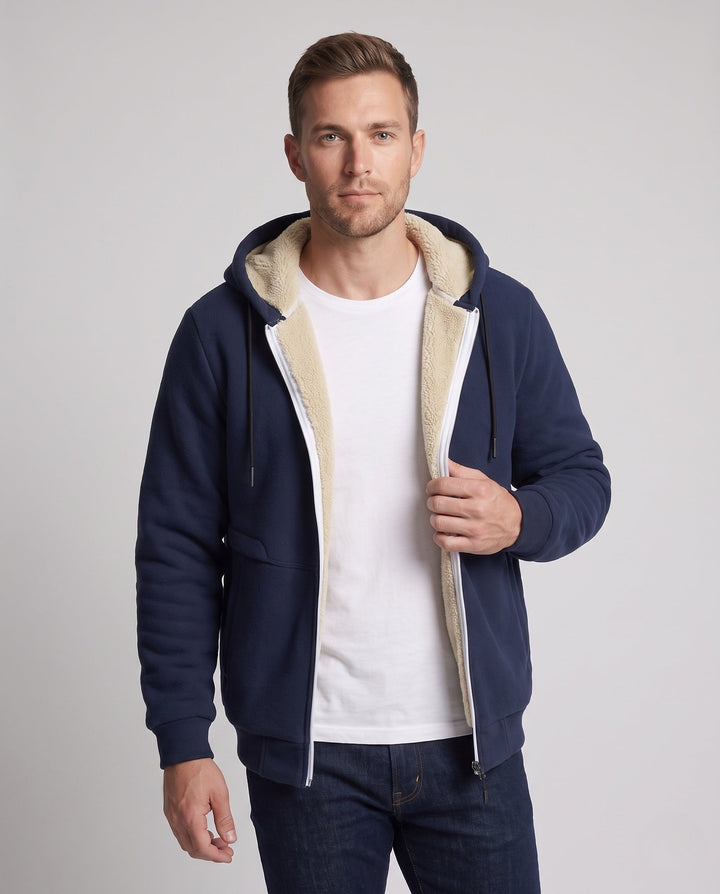 Herr Cozy Fleece Jacka med Huva