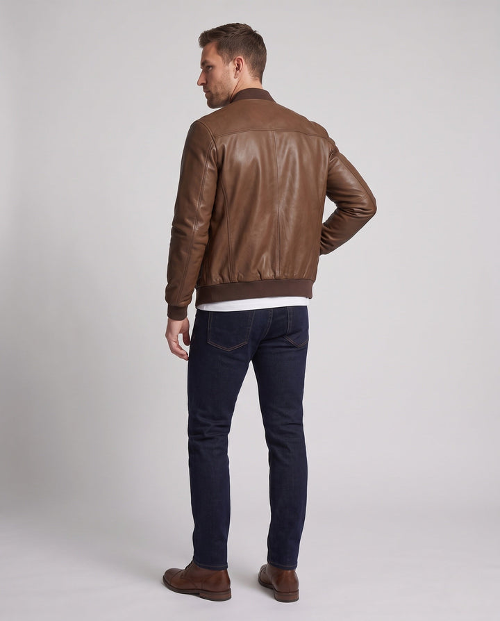 Herr Stilren Konstläder Jacka med Sportig Design