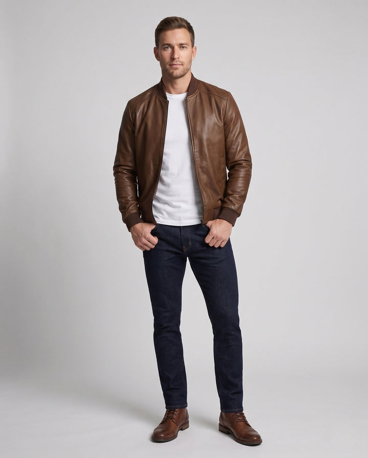 Herr Stilren Konstläder Jacka med Sportig Design