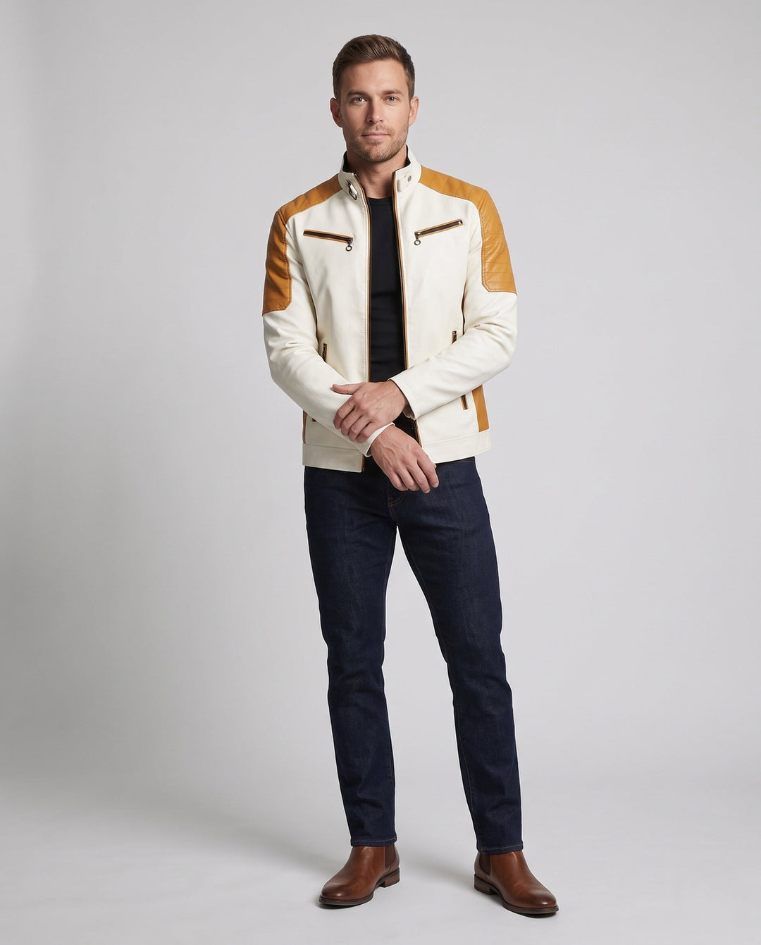Herr Fashion Konstläder Jacka med Quiltad Detaljer 1788322039