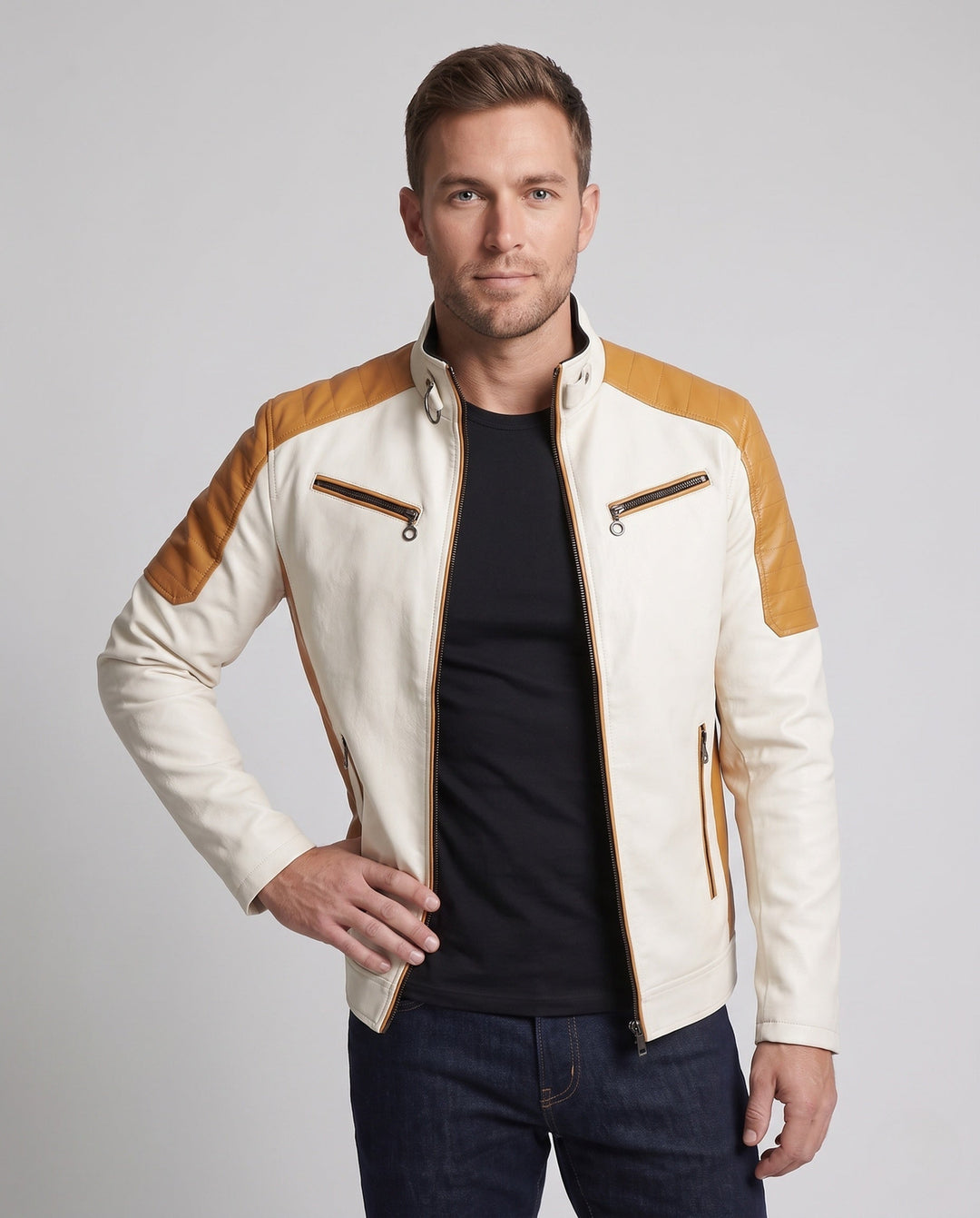 Herr Fashion Konstläder Jacka med Quiltad Detaljer 1788322039