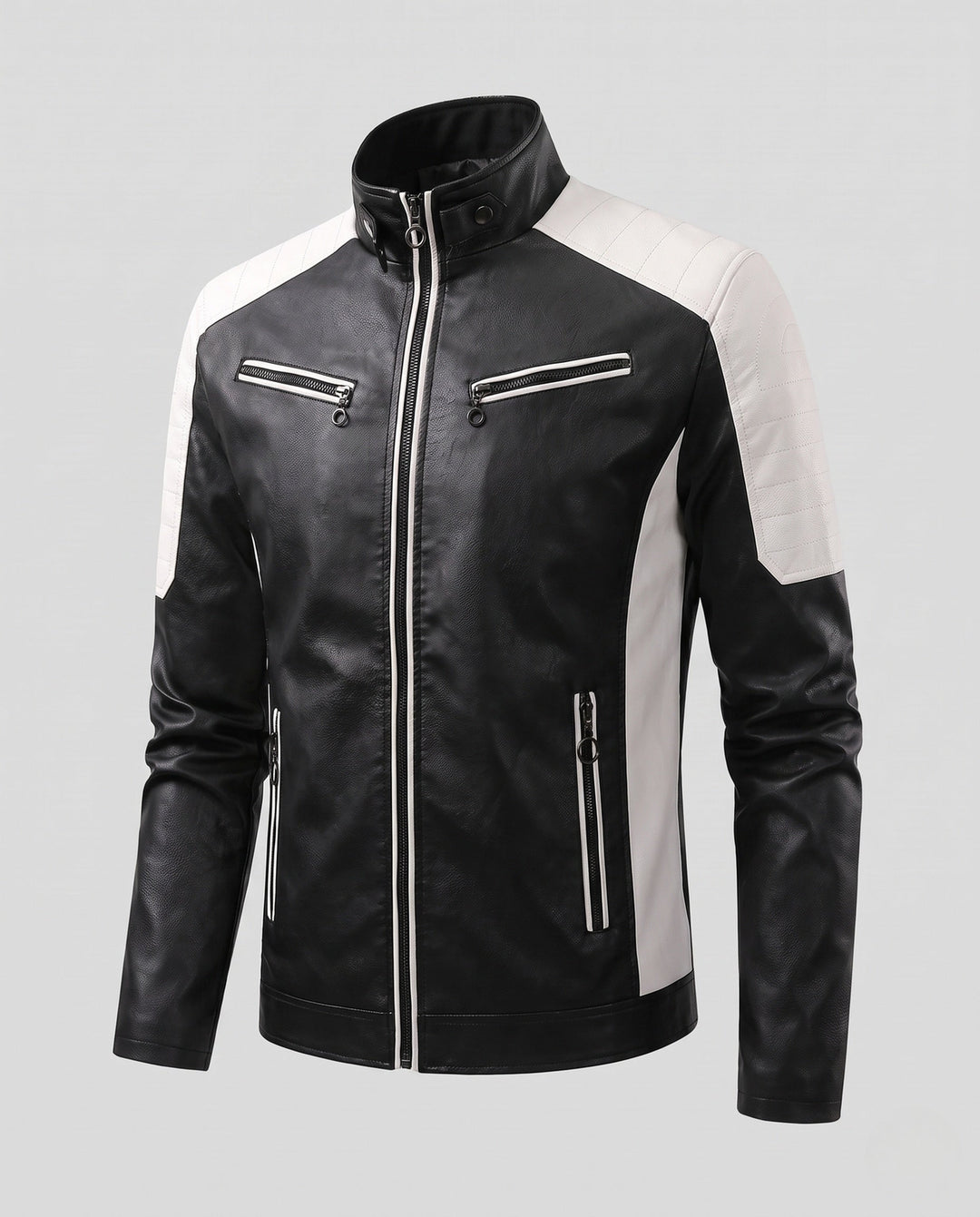 Herr Fashion Konstläder Jacka med Quiltad Detaljer 1788322039