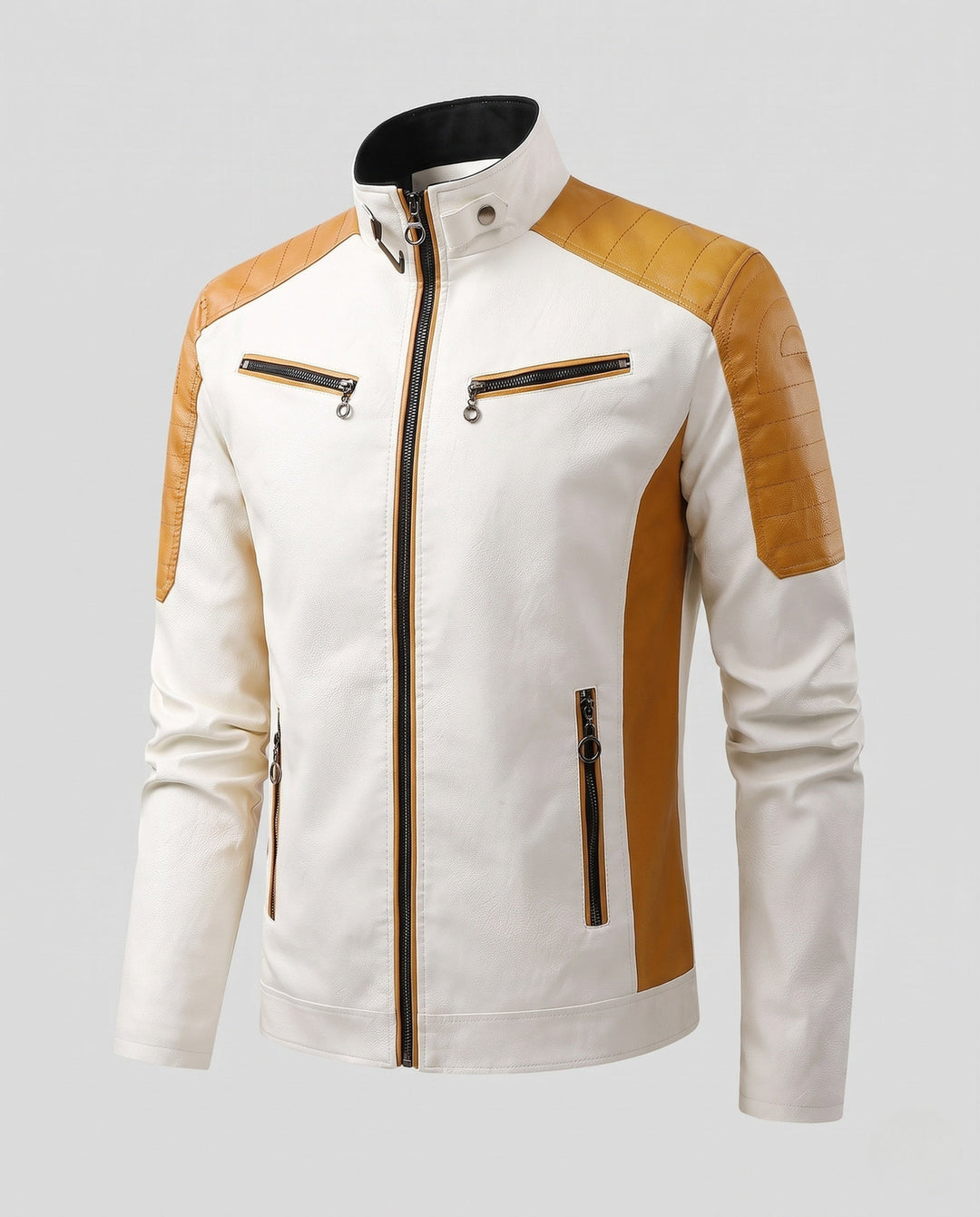 Herr Fashion Konstläder Jacka med Quiltad Detaljer 1788322039