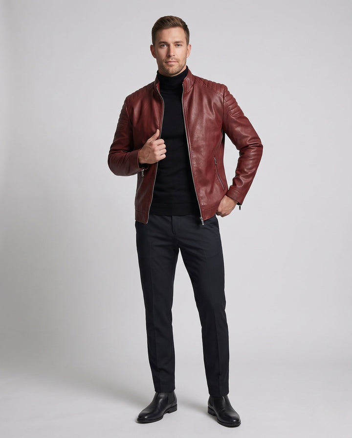 Herr Fashion Konstläder Jacka med Quiltad Mönster