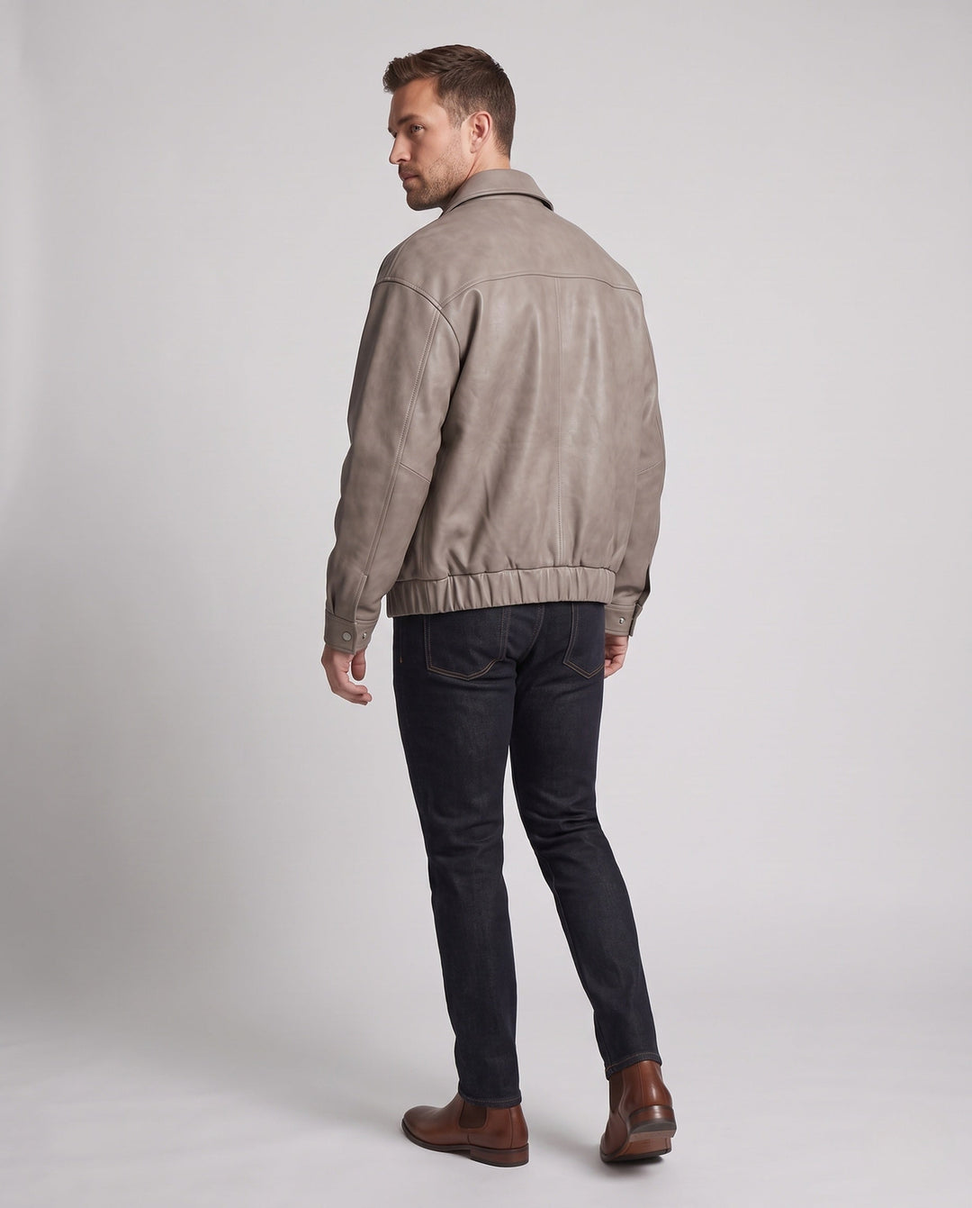 Herr Fashion Läder Jacka med Stående Krage 1788321927