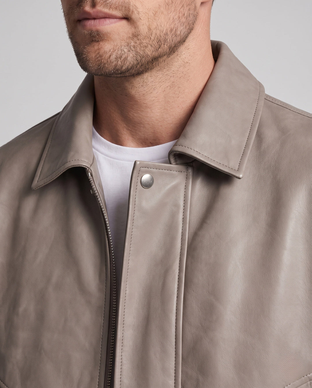 Herr Fashion Läder Jacka med Stående Krage 1788321927