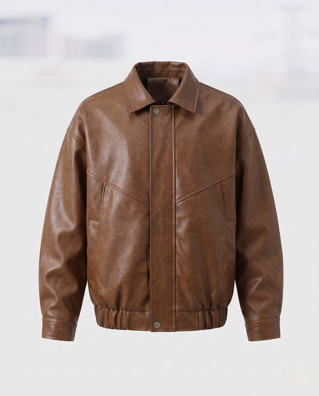 Herr Fashion Läder Jacka med Stående Krage 1788321927