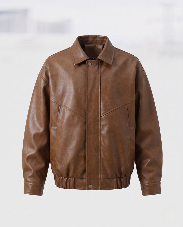 Herr Fashion Läder Jacka med Stående Krage 1788321927