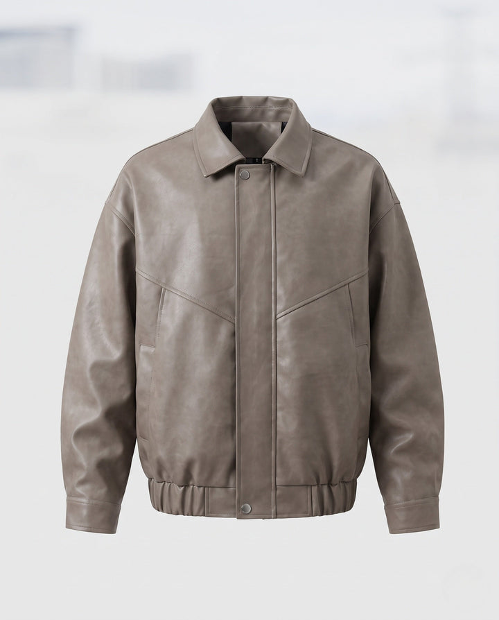Herr Fashion Läder Jacka med Stående Krage 1788321927
