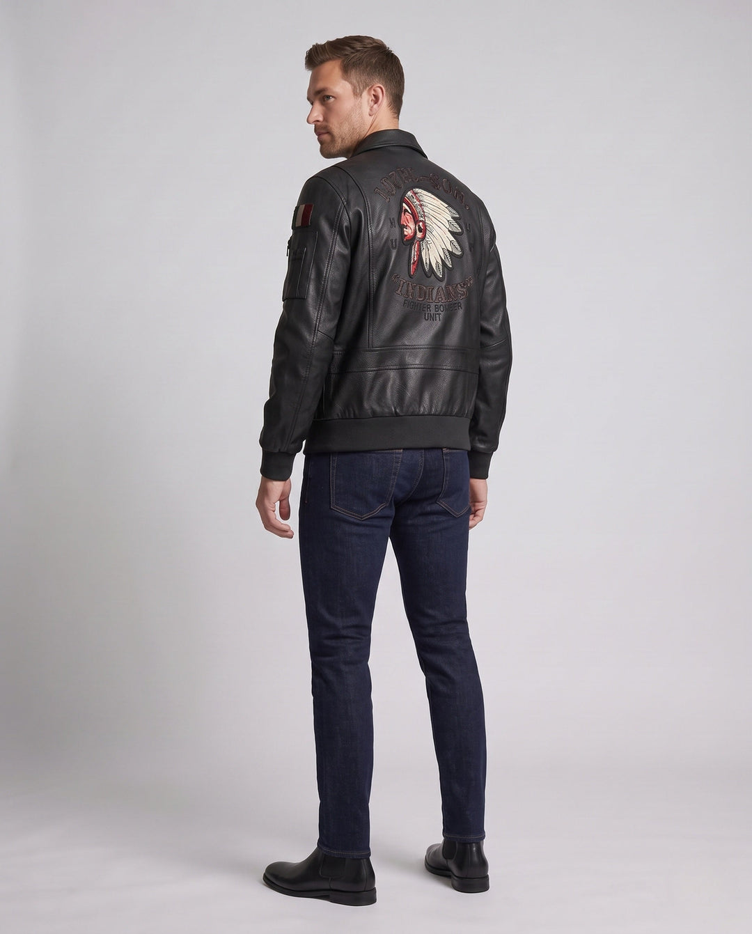 Herr Fashionable Läder Jacka med Embroideries