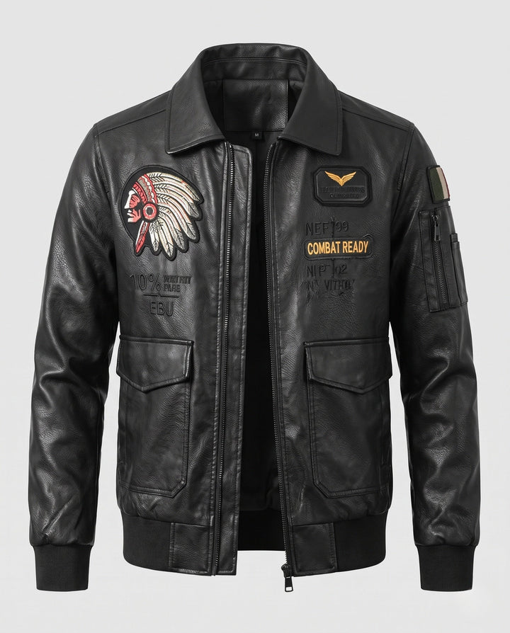 Herr Fashionable Läder Jacka med Embroideries
