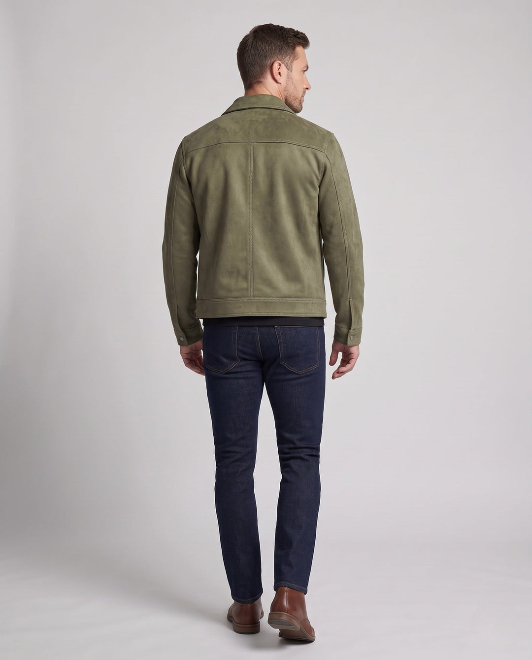 Herr Fashion Suede Jacka med Praktisk Fickor