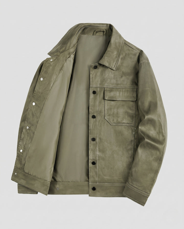 Herr Fashion Suede Jacka med Praktisk Fickor