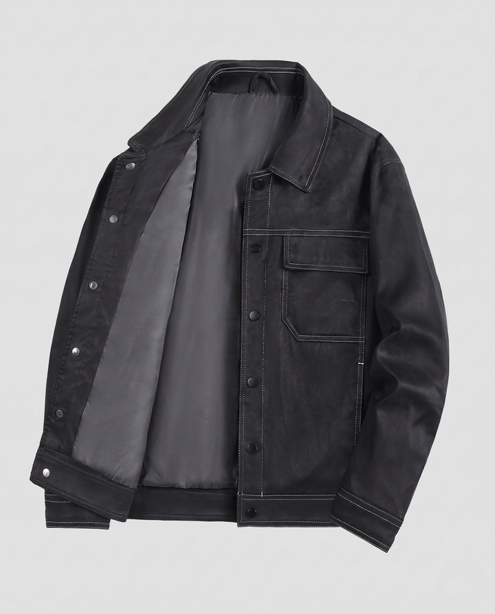 Herr Fashion Suede Jacka med Praktisk Fickor