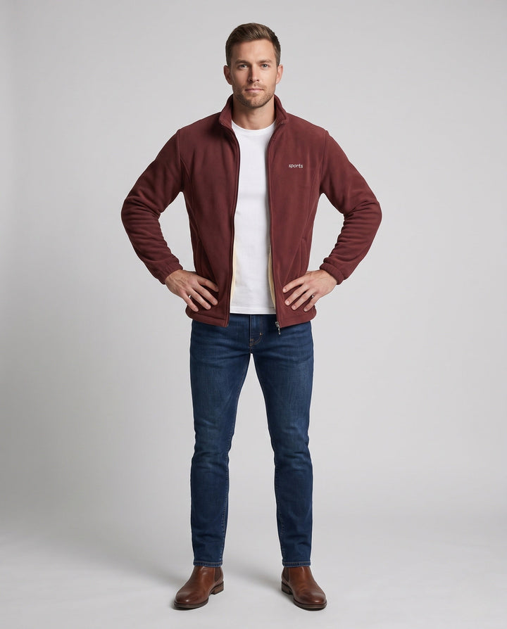 Herr Fleece Jacka med Stående Krage