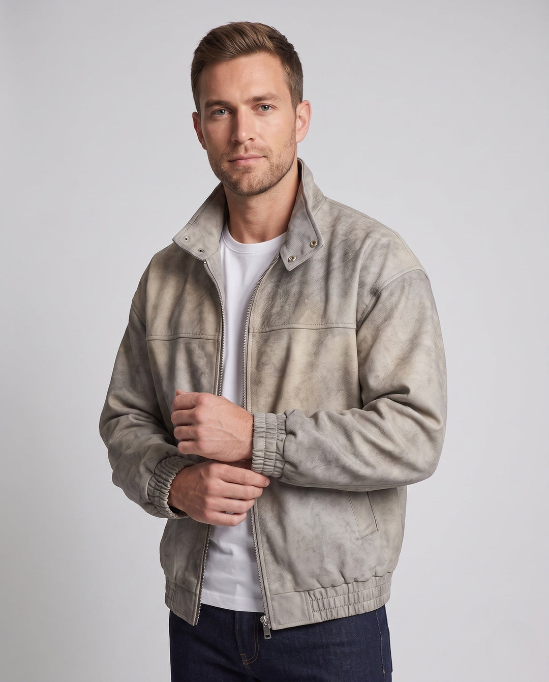 Herr Fashion Konstläder Jacka med Fleecefoder