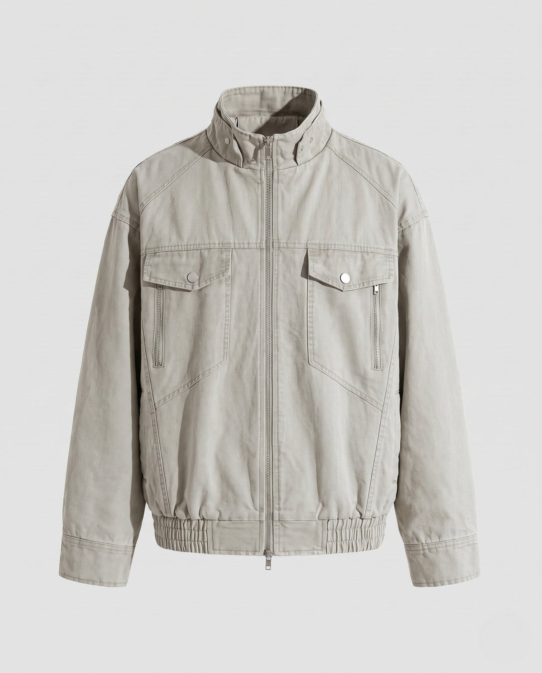 Herr Oversized Utility Övergång Jacka med Ståkrage, Elastisk Fåll och Bröstfickor