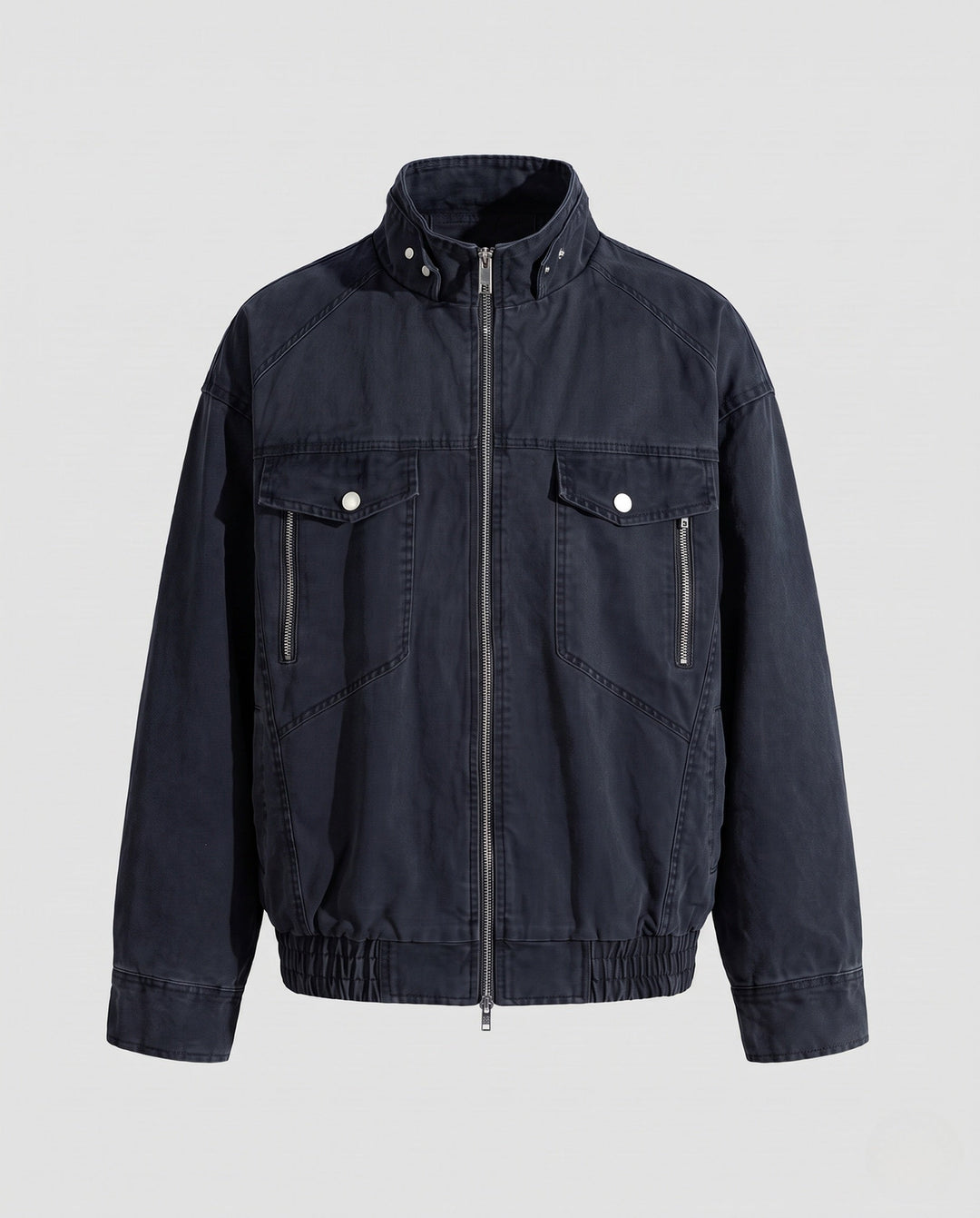 Herr Oversized Utility Övergång Jacka med Ståkrage, Elastisk Fåll och Bröstfickor