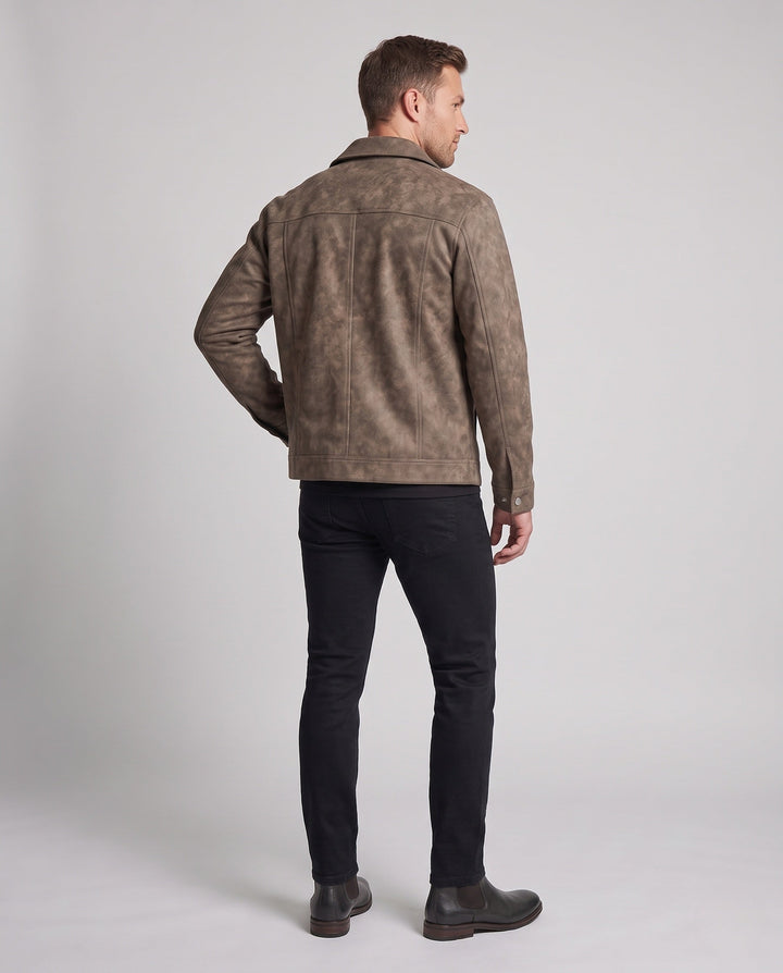 Herr Oversize Worker Jacka Tillverkad av Suede Läder Imitation med Tryckknappslå och Patch Breast Fickor