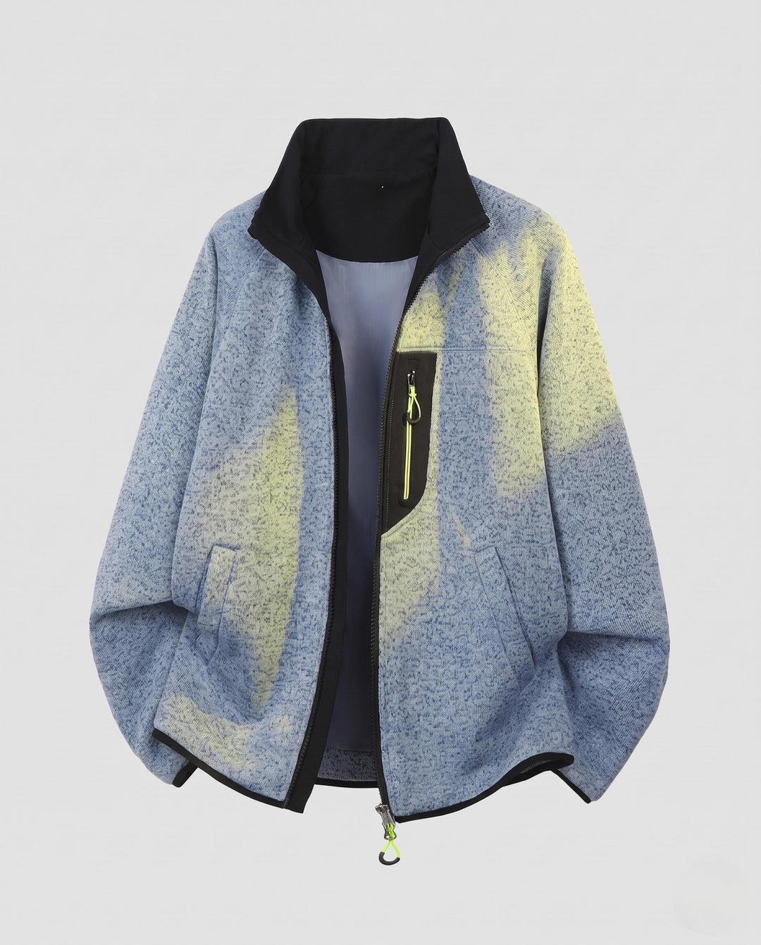 Herr Oversize Zip-Softshell-Fleece Jacka i Utility Look med Standing Krage och Kontrast Dragkedja