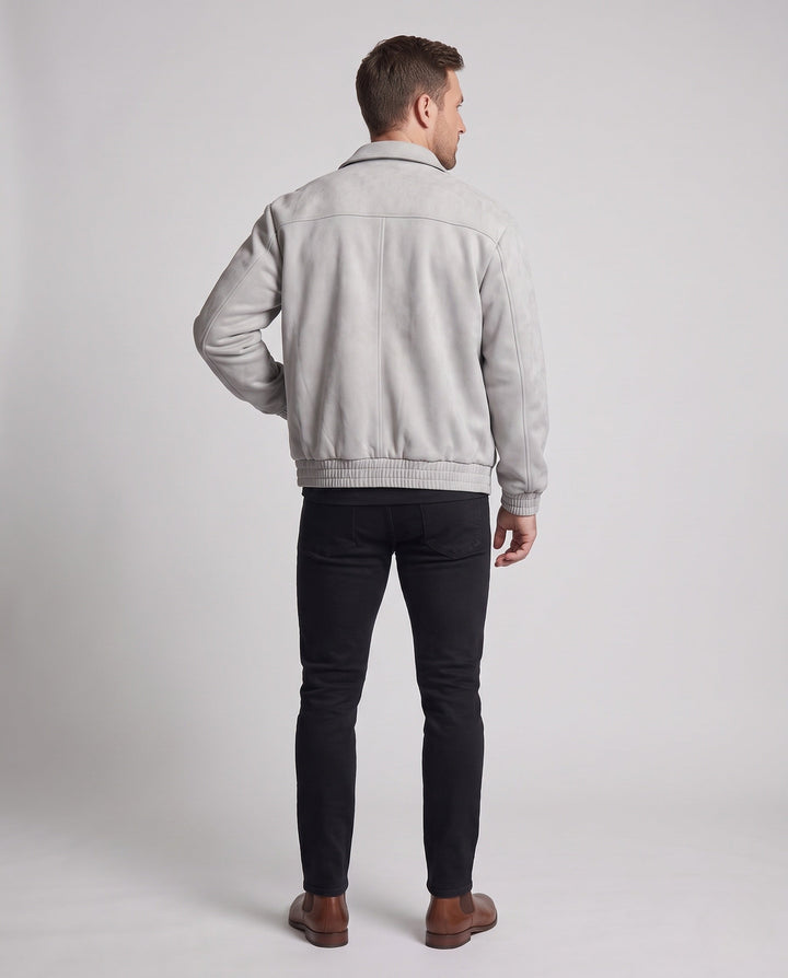 Herr Oversized Suede Look Zip Jacka med Skjorta Krage, Elastisk Muddar och Lock Fickor